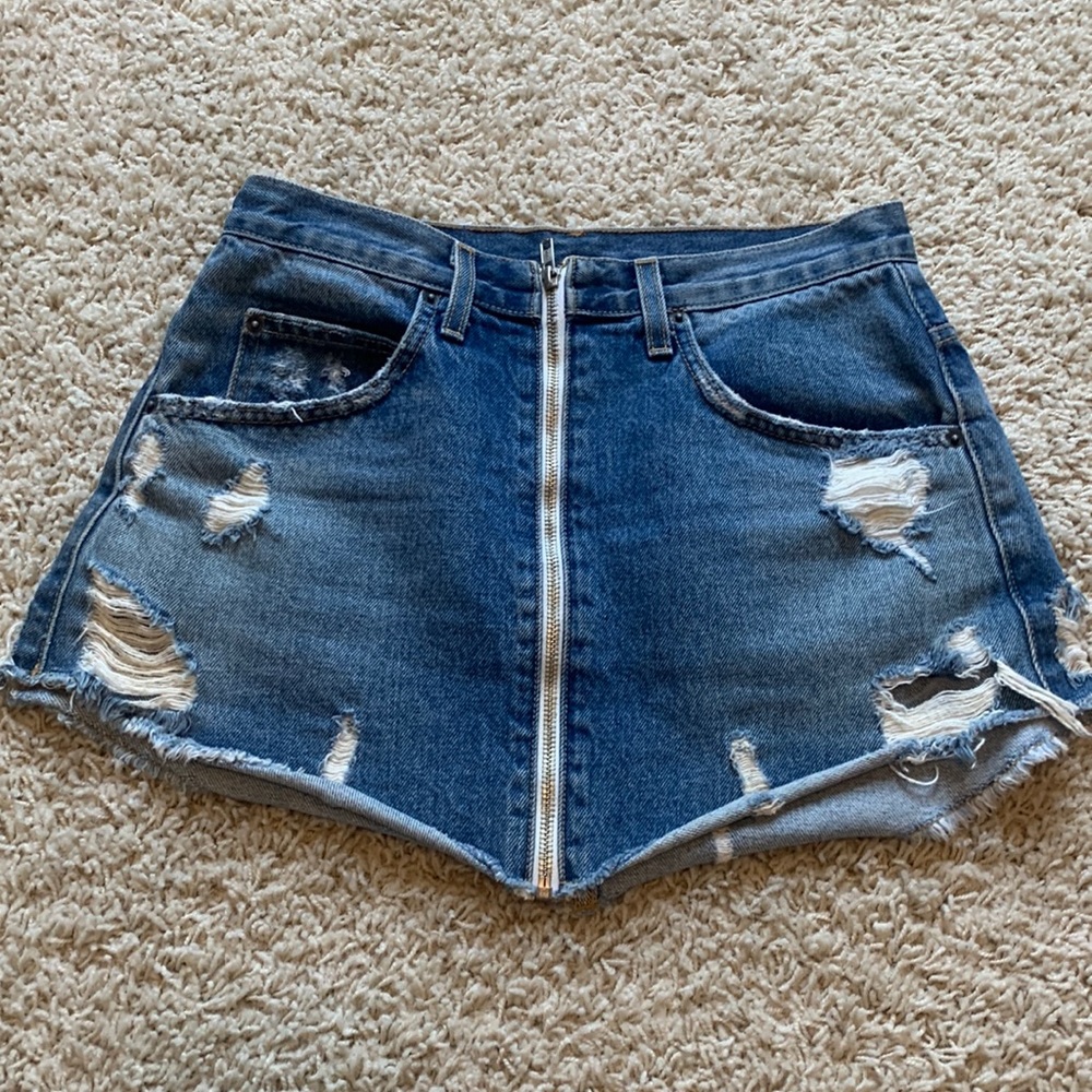 Denim skirt with zipper down the front